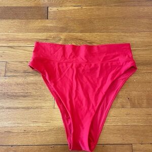 Aerie Red High Cut Cheeky High-Waisted Swim Bottoms, Size Large